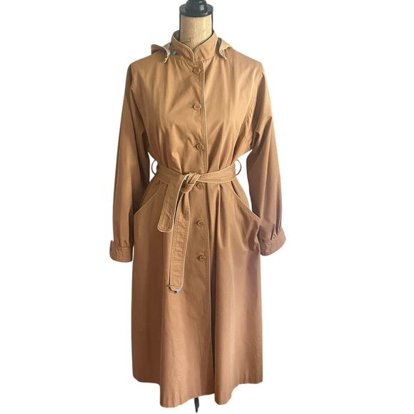 London Fog Jackets & Blazers - London Fog Taupe Trench Coat Hooded Belted Zip-Out Liner M/L Vintage Outerwear
